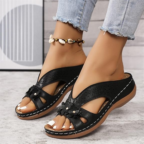 Sandale en cuir pour femme à motif floral