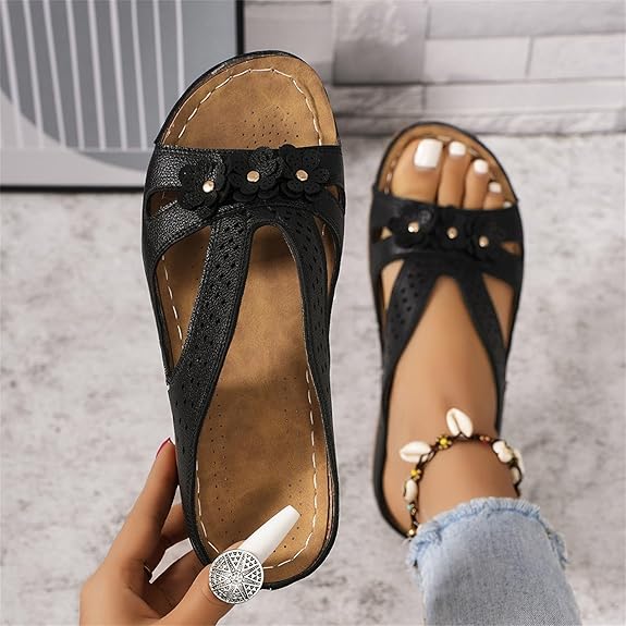 Sandale en cuir pour femme à motif floral