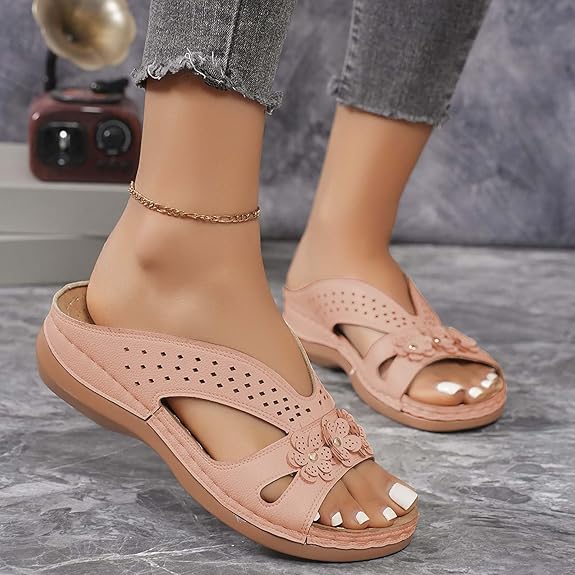 Sandale en cuir pour femme à motif floral