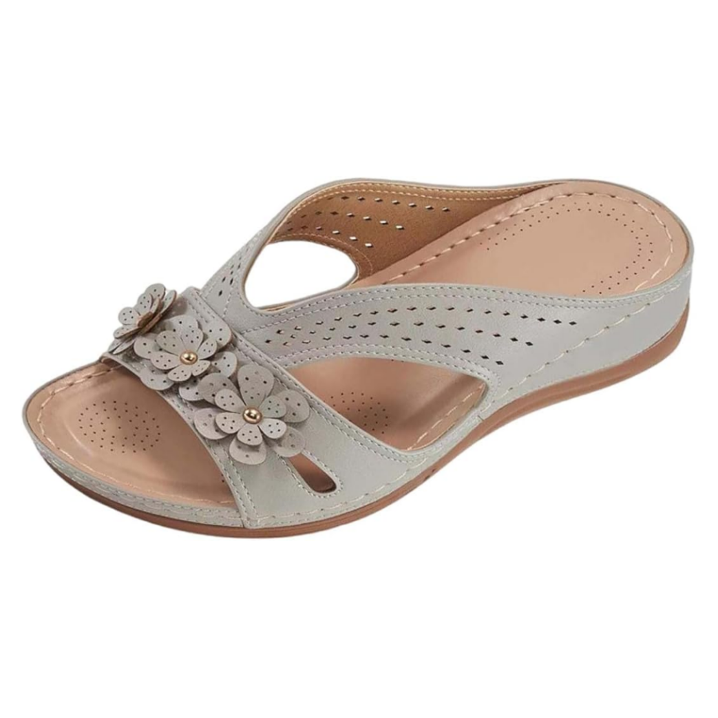 Sandale en cuir pour femme à motif floral
