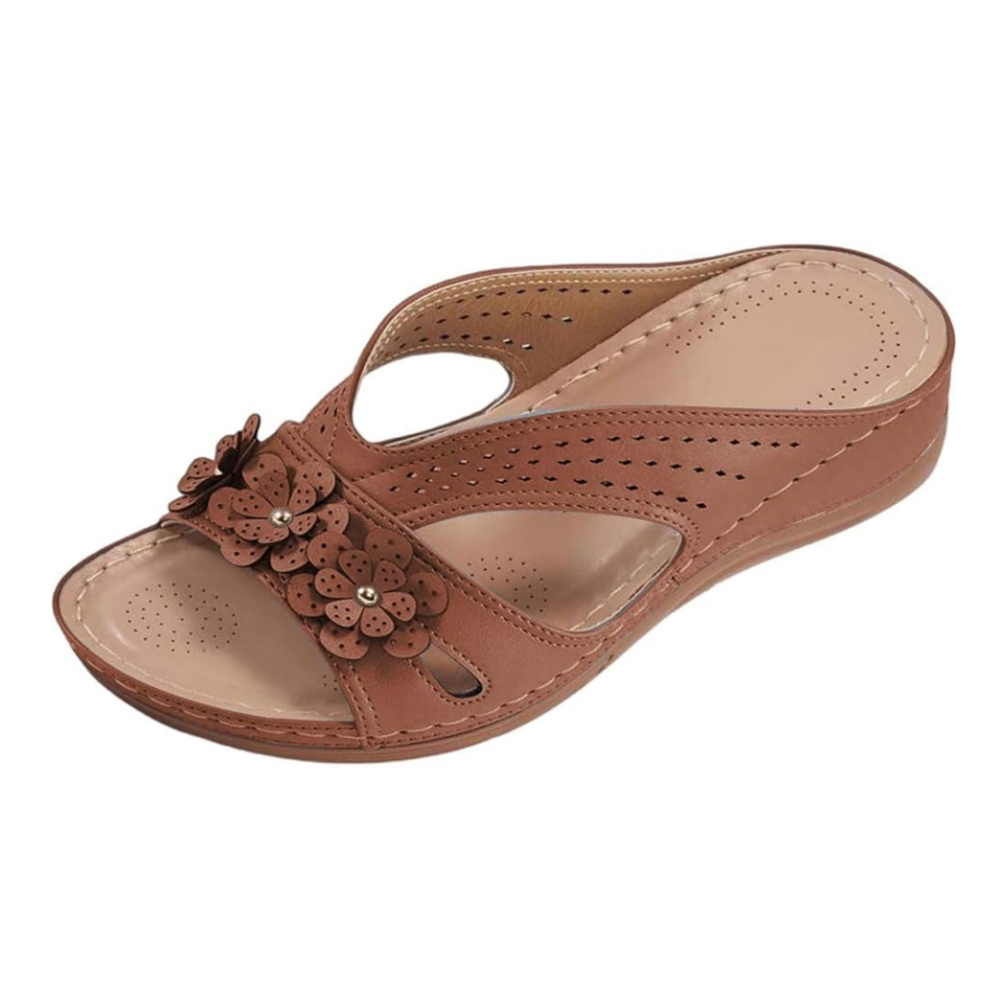 Sandale en cuir pour femme à motif floral