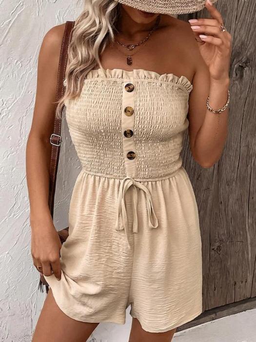 đLast Day Promotion 50% OFFđWomen's Strapless Frill Trim Shirred Tie Front Wide Leg Tube Romper