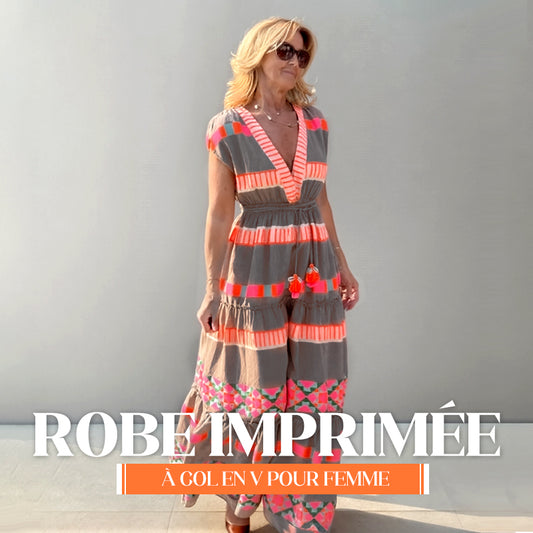 ✨2025 Meilleures ventes💖Robe sans manches à col en V pour femmes, motif vintage à rayures