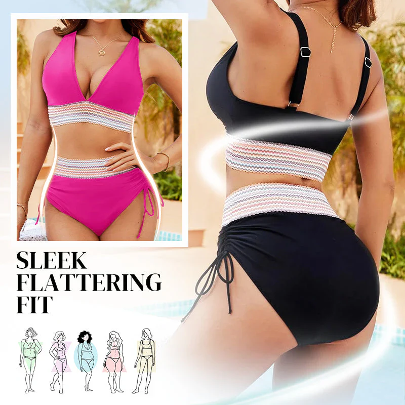 ✨Nouvelle arrivée✨👙Ensembles de bikini taille haute gainant le ventre à blocs de couleurs