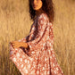 Robe courte d'été tunique florale à col en V et demi-manches