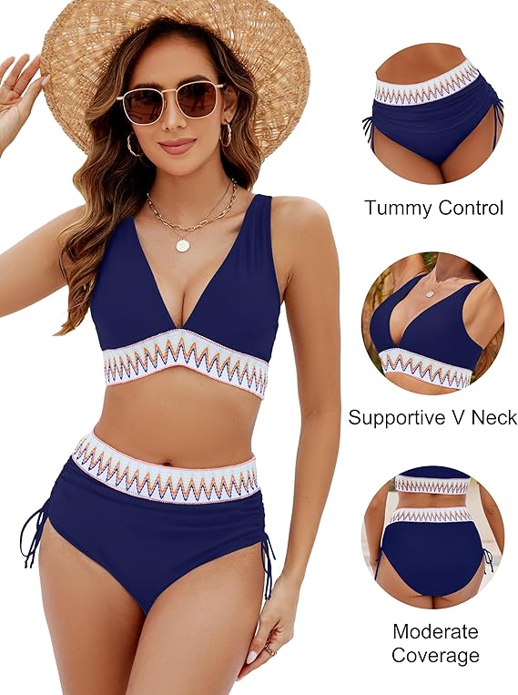 ✨Nouvelle arrivée✨👙Ensembles de bikini taille haute gainant le ventre à blocs de couleurs