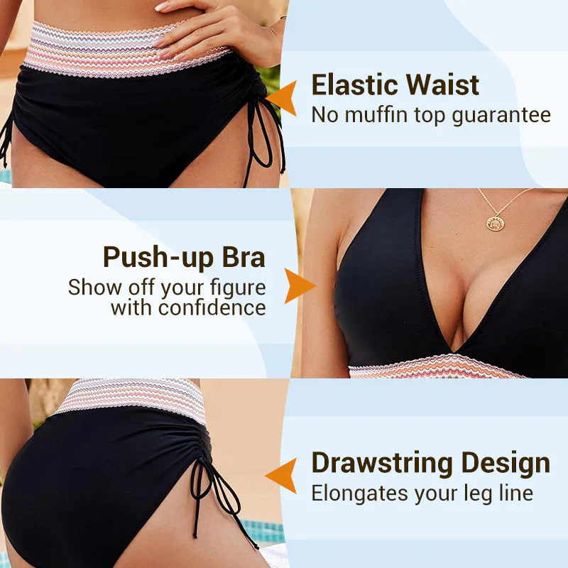 ✨Nouvelle arrivée✨👙Ensembles de bikini taille haute gainant le ventre à blocs de couleurs