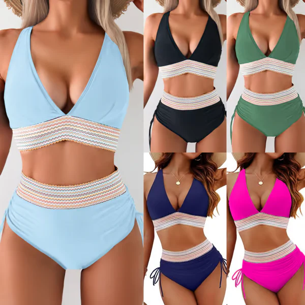 ✨Nouvelle arrivée✨👙Ensembles de bikini taille haute gainant le ventre à blocs de couleurs