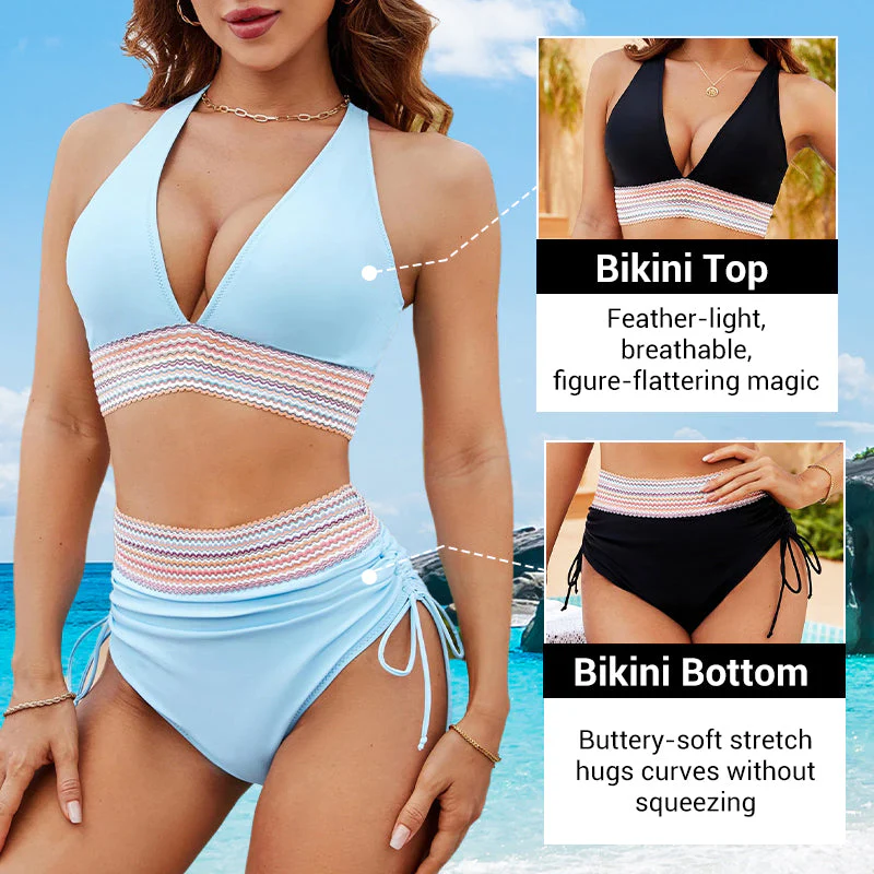 ✨Nouvelle arrivée✨👙Ensembles de bikini taille haute gainant le ventre à blocs de couleurs