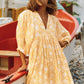 Robe courte d'été tunique florale à col en V et demi-manches