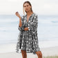 Robe courte d'été tunique florale à col en V et demi-manches