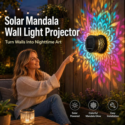 🎁2026 New Arrivals 💥Solar Mandala Wall Light Outdoor Garden Fence Projector Lamp Patio Ambient Decor