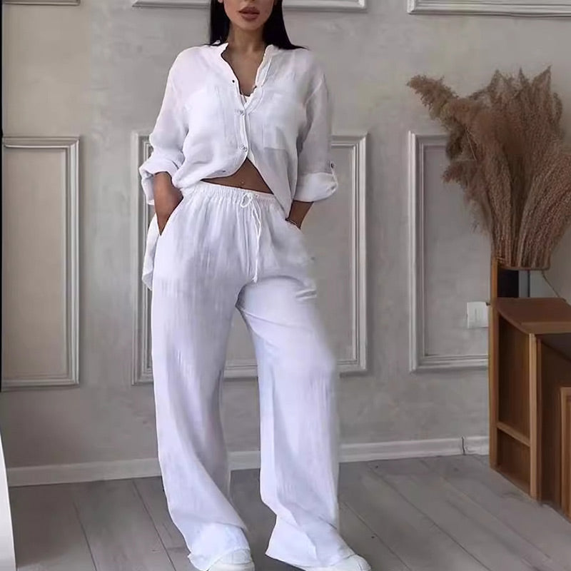 🌸🔥Tenues 2 pièces pour femmes Chemise boutonnée et pantalon💥💥Dernie