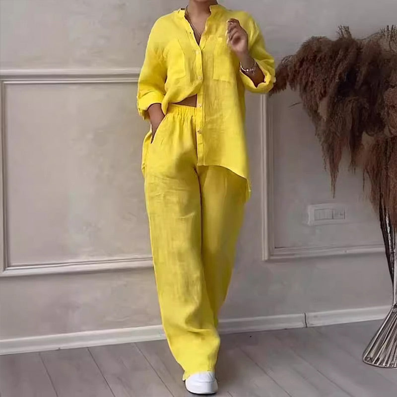 🌸🔥Tenues 2 pièces pour femmes Chemise boutonnée et pantalon💥💥Dernie
