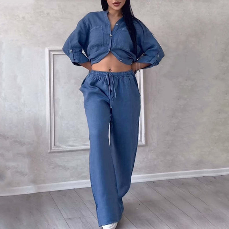 🌸🔥Tenues 2 pièces pour femmes Chemise boutonnée et pantalon💥💥Dernie