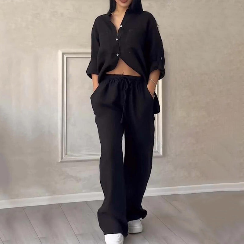 🌸🔥Tenues 2 pièces pour femmes Chemise boutonnée et pantalon💥💥Dernie