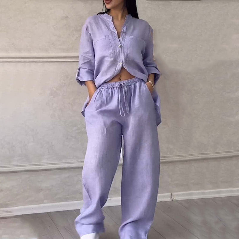 🌸🔥Tenues 2 pièces pour femmes Chemise boutonnée et pantalon💥💥Dernie