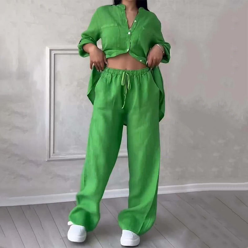 🌸🔥Tenues 2 pièces pour femmes Chemise boutonnée et pantalon💥💥Dernie