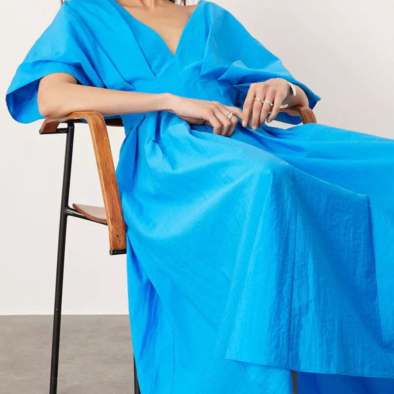👗Robe longue plissée à la mode, dos nu, décolleté en V