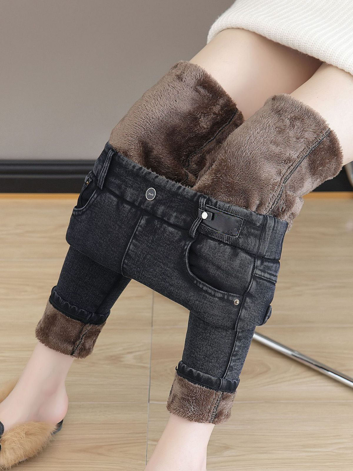 💕Jean skinny stretch chaud taille haute pour femme