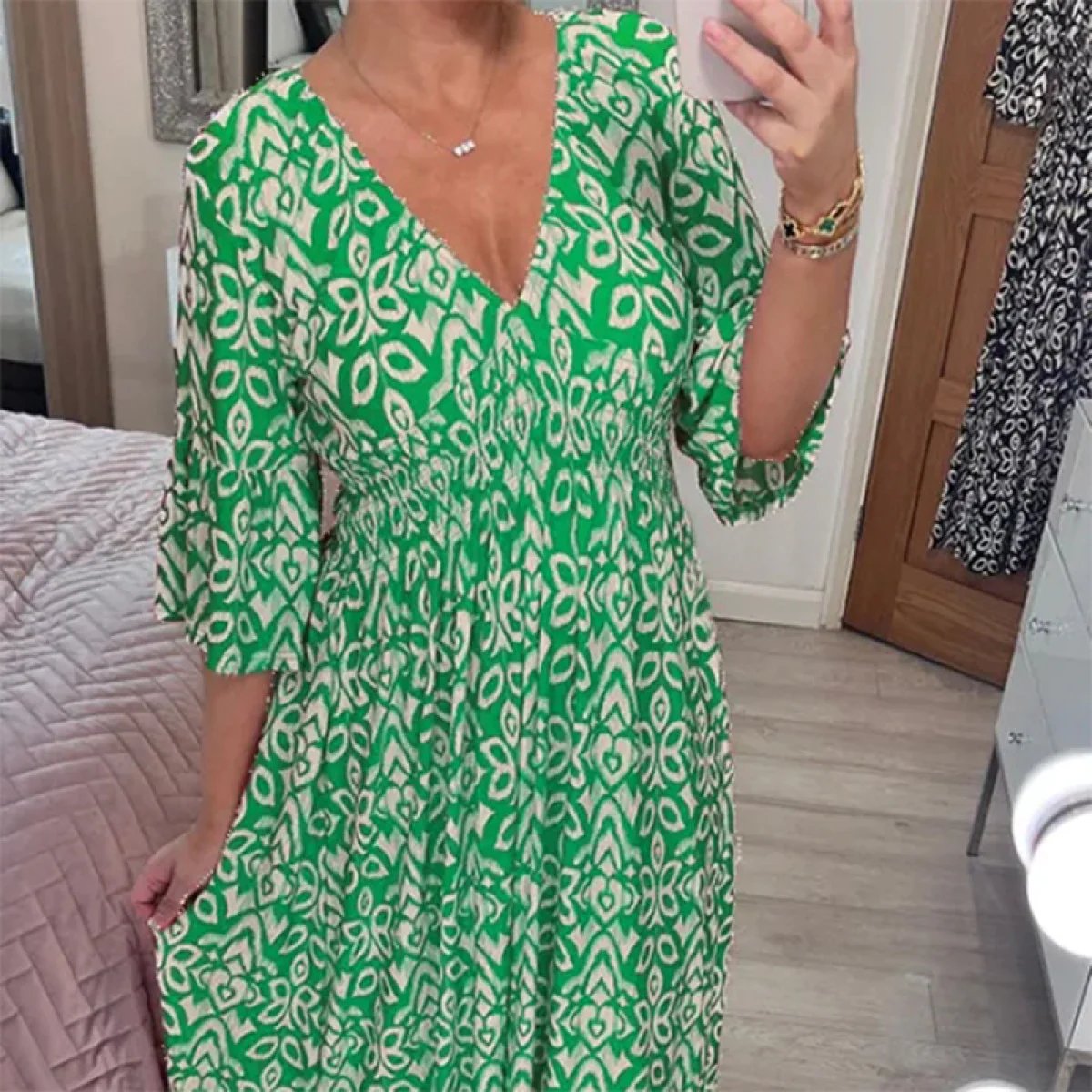 🎉 Liquidation Hors Saison 🎉 Robe Longue Décontractée Imprimée à Col V Bohème