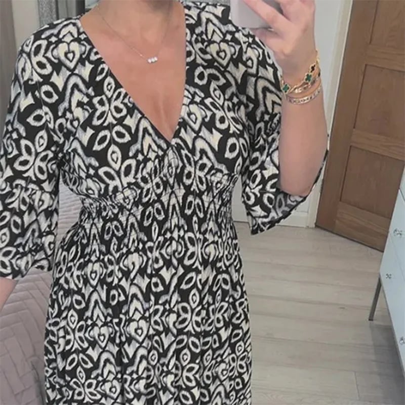 🎉 Liquidation Hors Saison 🎉 Robe Longue Décontractée Imprimée à Col V Bohème