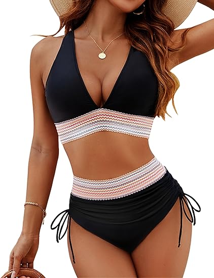 ✨Nouvelle arrivée✨👙Ensembles de bikini taille haute gainant le ventre à blocs de couleurs