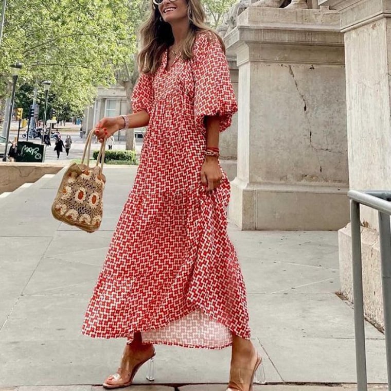 🌸Grande réduction de prix🌸Robe Maxi Bohème Élégante à Manches Bouffantes pour Femmes