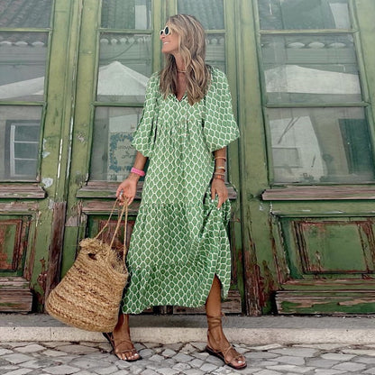 🌸Grande réduction de prix🌸Robe Maxi Bohème Élégante à Manches Bouffantes pour Femmes