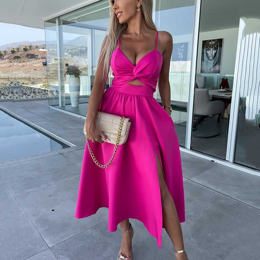 ⏳Réduction limitée de 50%🎁Robe à bretelles spaghetti et fente haute pour femmes