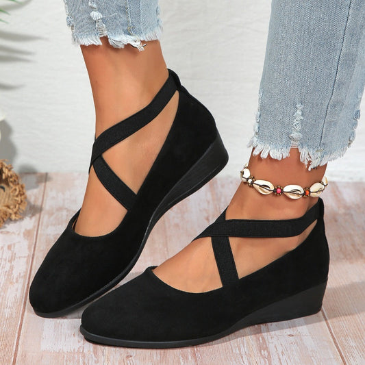Chaussures à semelles compensées élégantes à sangles élastiques et de couleur unie