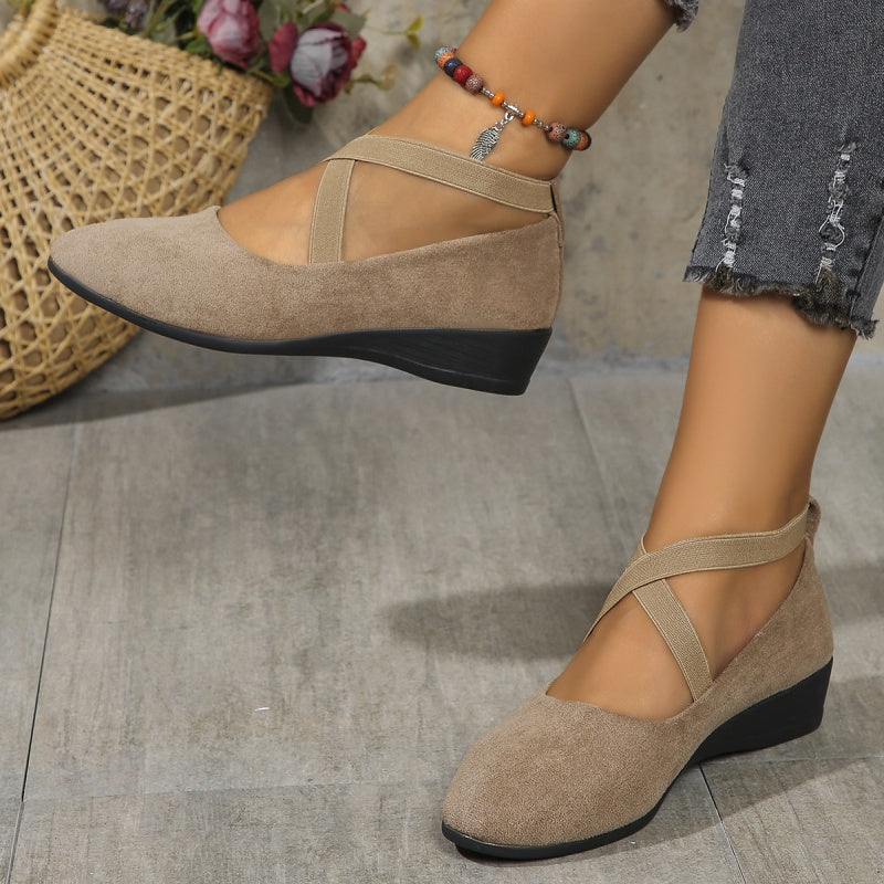 Chaussures à semelles compensées élégantes à sangles élastiques et de couleur unie