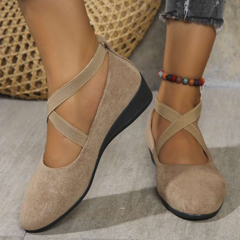 Chaussures à semelles compensées élégantes à sangles élastiques et de couleur unie