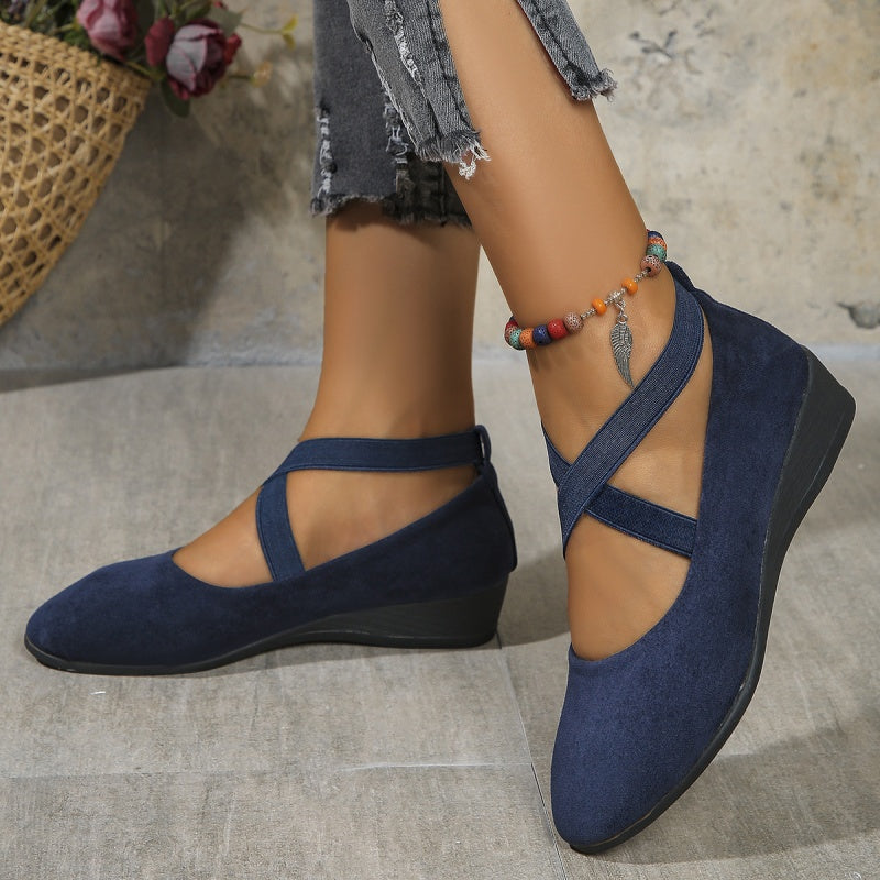 Chaussures à semelles compensées élégantes à sangles élastiques et de couleur unie