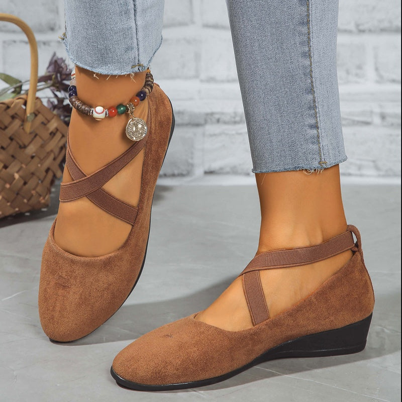Chaussures à semelles compensées élégantes à sangles élastiques et de couleur unie