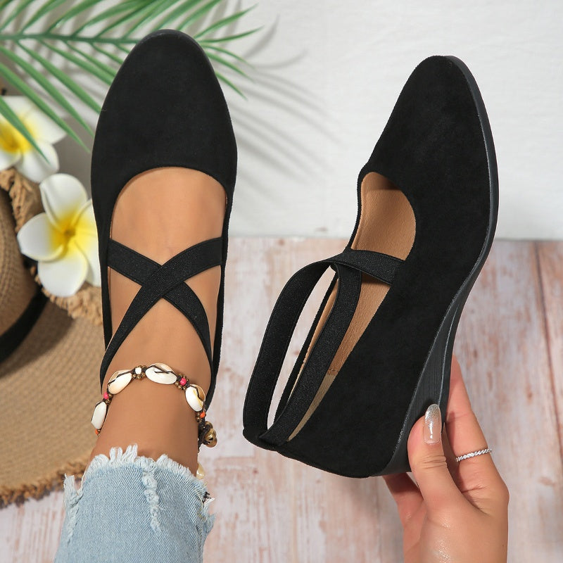 Chaussures à semelles compensées élégantes à sangles élastiques et de couleur unie
