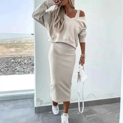 ⏳Réduction limitée de 50%🎁🌸Ensemble 2 pièces pour femme : robe sans manches et pull ample à col en V