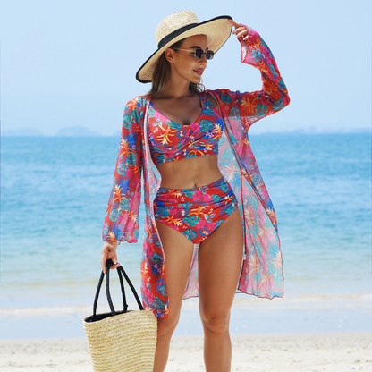 🔥 Vente à chaud 🔥Maillot de bain 3 pièces imprimé multicolore pour femme