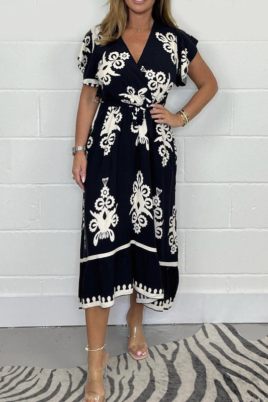 🔥Vente chaude🔥Robe d'été grande taille à manches volantées et col en V po