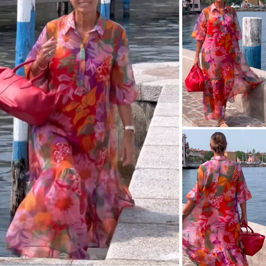 Robe en mousseline imprimée de fleurs rouges