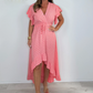 Robe style resort pour femme, col en V, pois, manches à volants