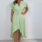 Robe style resort pour femme, col en V, pois, manches à volants