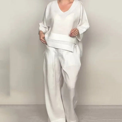 🌸Nouvel Arrivée Vente chaude 🔥Costume élégant en coton et lin pour femme (ensemble 2 pièces)