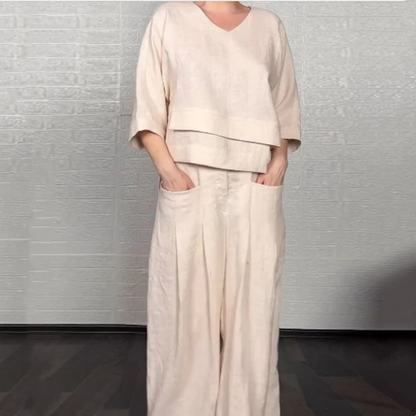 🌸Nouvel Arrivée Vente chaude 🔥Costume élégant en coton et lin pour femme (ensemble 2 pièces)