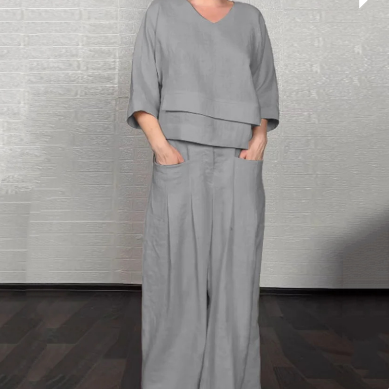 🌸Nouvel Arrivée Vente chaude 🔥Costume élégant en coton et lin pour femme (ensemble 2 pièces)