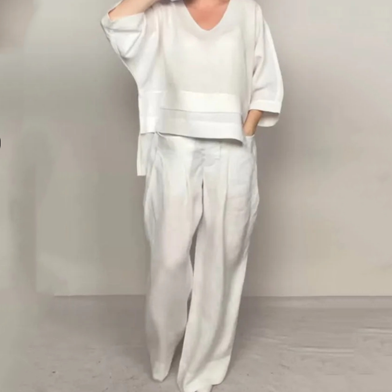 🌸Nouvel Arrivée Vente chaude 🔥Costume élégant en coton et lin pour femme (ensemble 2 pièces)