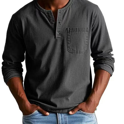 🔥🎁Hommes - Chemise à manches longues avec poches en relief, mode vintage🔥🎁