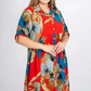 Robe longue ample imprimée boutonnée à revers pour femme