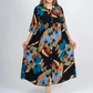 Robe longue ample imprimée boutonnée à revers pour femme
