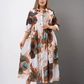 Robe longue ample imprimée boutonnée à revers pour femme